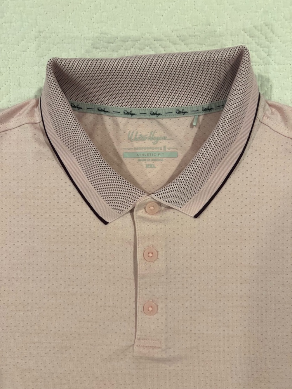 Walter Hagen Light Pink Athletic Fit Polo with Contrast Trim